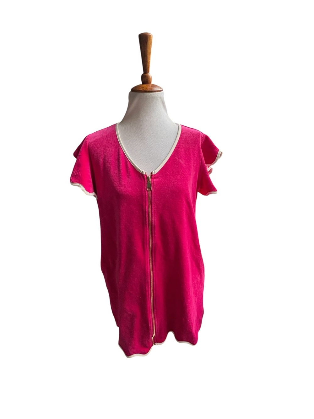 SSYS Get Ready Robe - Bright Pink Zip-Front Short Robe with Contrast Trim
